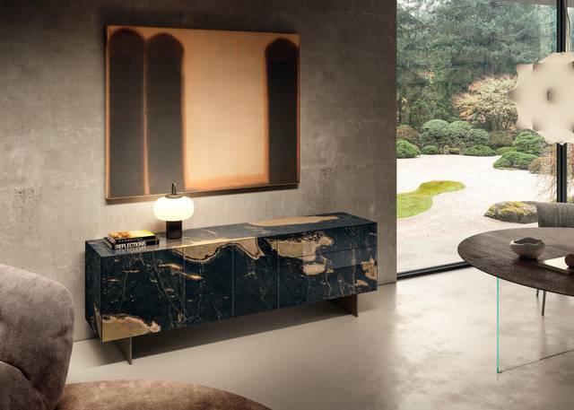 madia in marmo xglass nero e oro | Madia Materia | LAGO