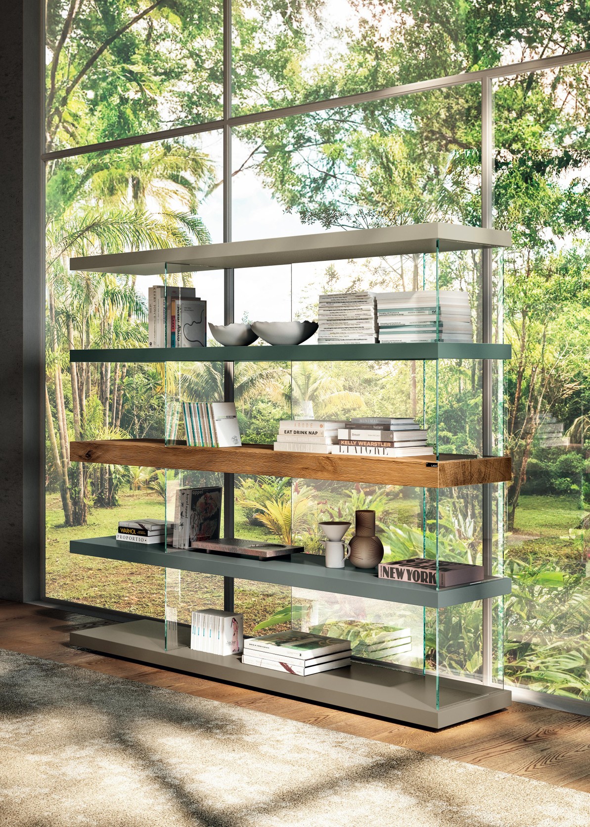 librería de diseño con estante de madera natural | Librería Air | LAGO
