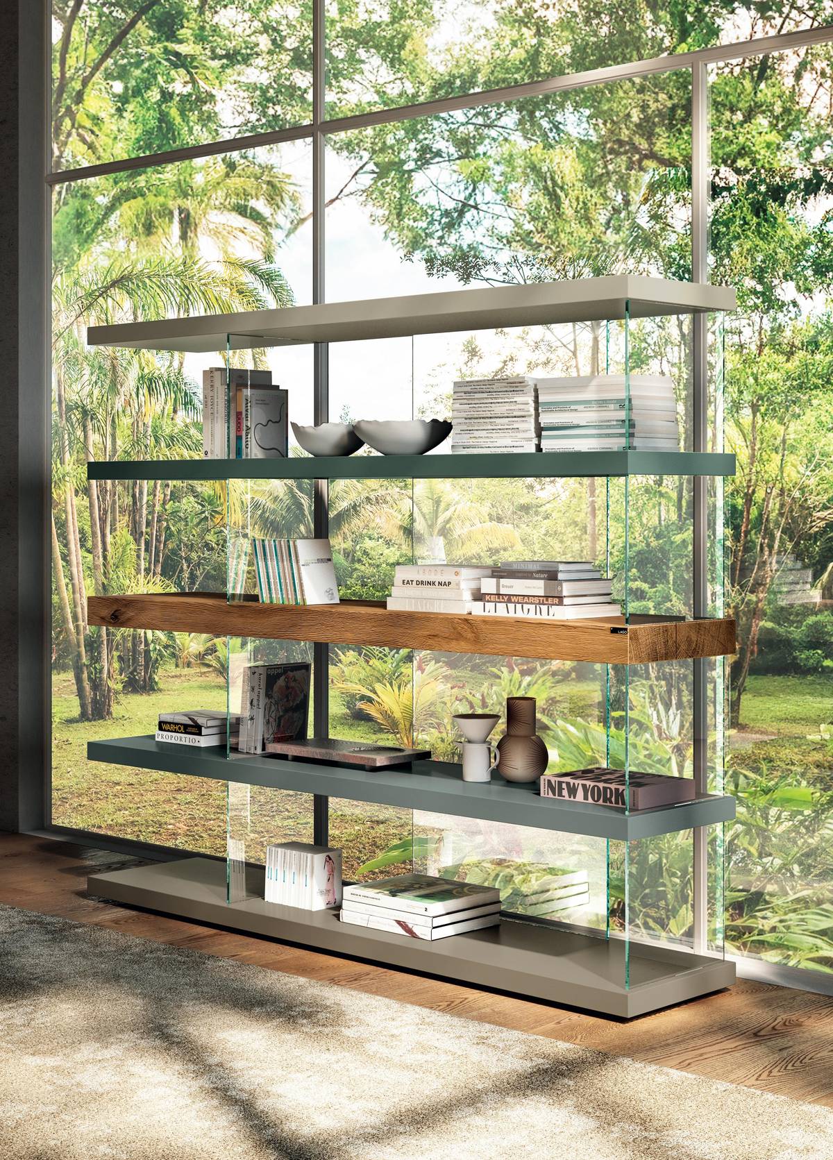 librería de diseño con estante de madera natural | Librería Air | LAGO librería de diseño con estante de madera natural | Librería Air | LAGO