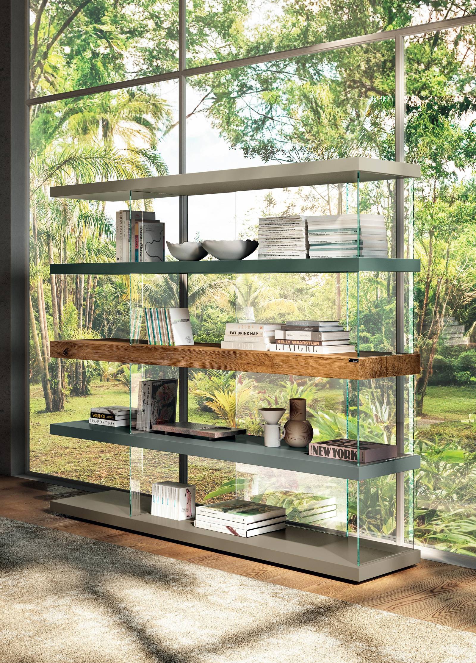 librería de diseño con estante de madera natural | Librería Air | LAGO librería de diseño con estante de madera natural | Librería Air | LAGO