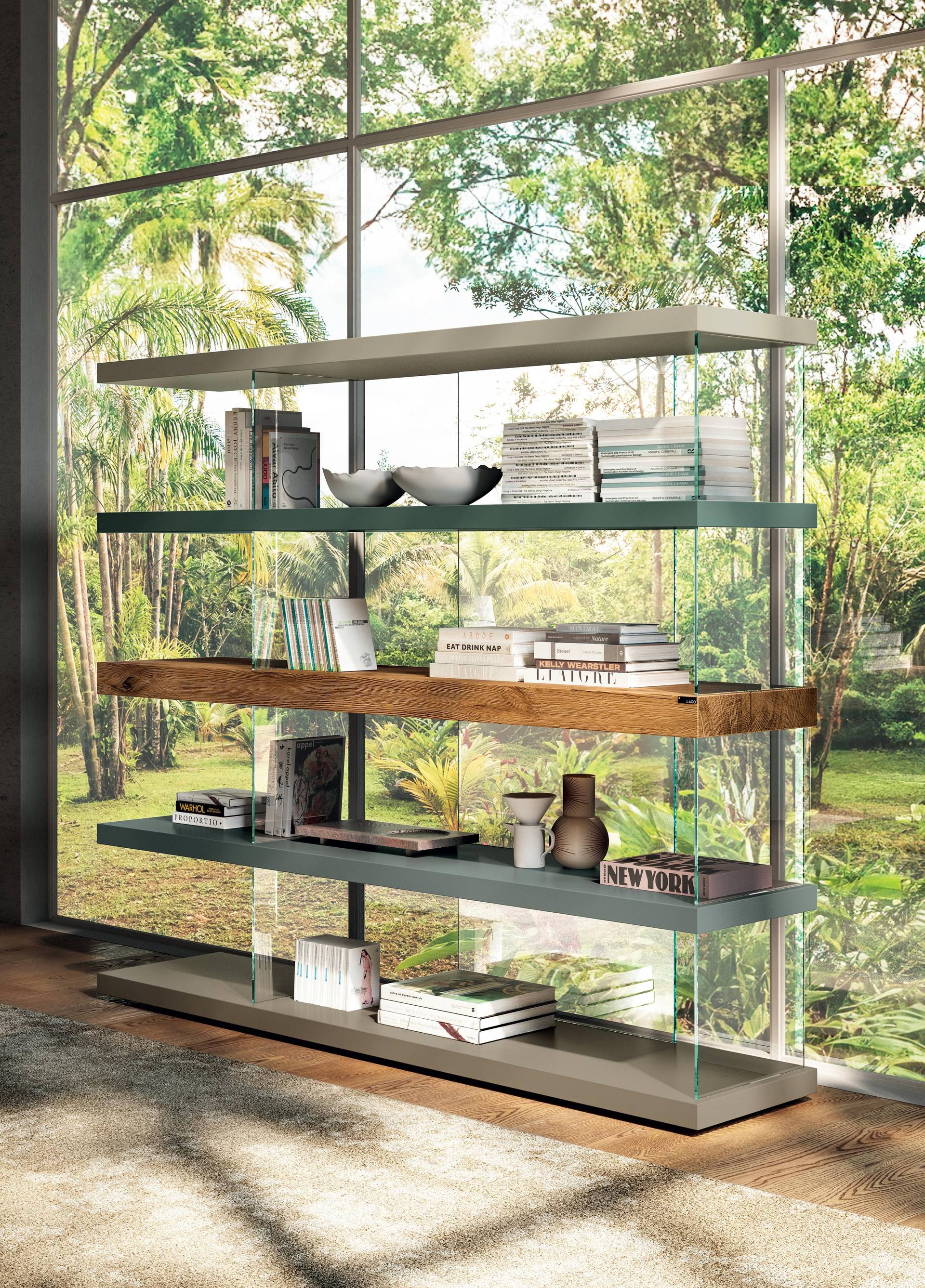 librería de diseño con estante de madera natural | Librería Air | LAGO librería de diseño con estante de madera natural | Librería Air | LAGO