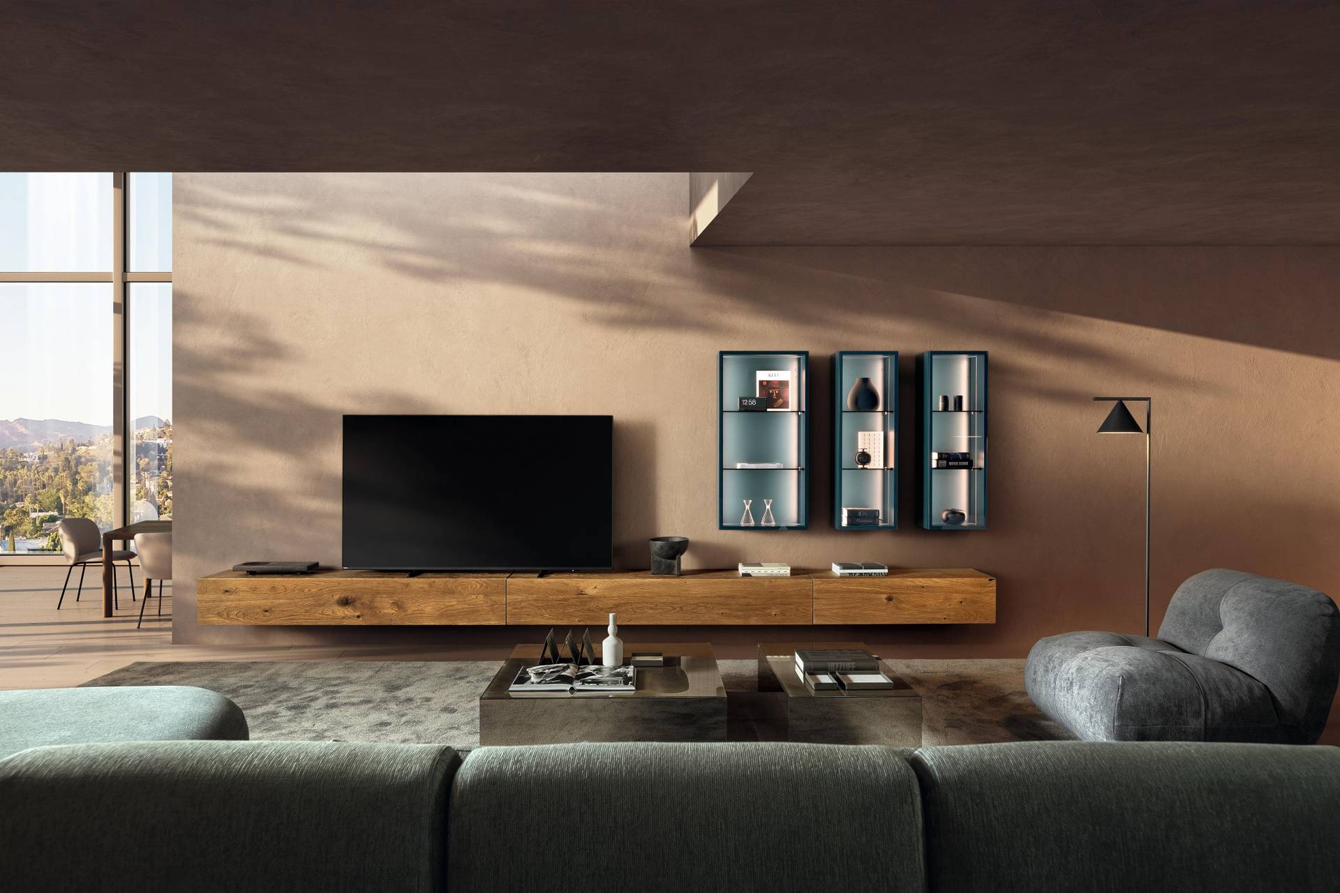 sistema de pared de madera con unidades de pared de cristal | Pared Equipada 36e8 | LAGO sistema de pared de madera con unidades de pared de cristal | Pared Equipada 36e8 | LAGO