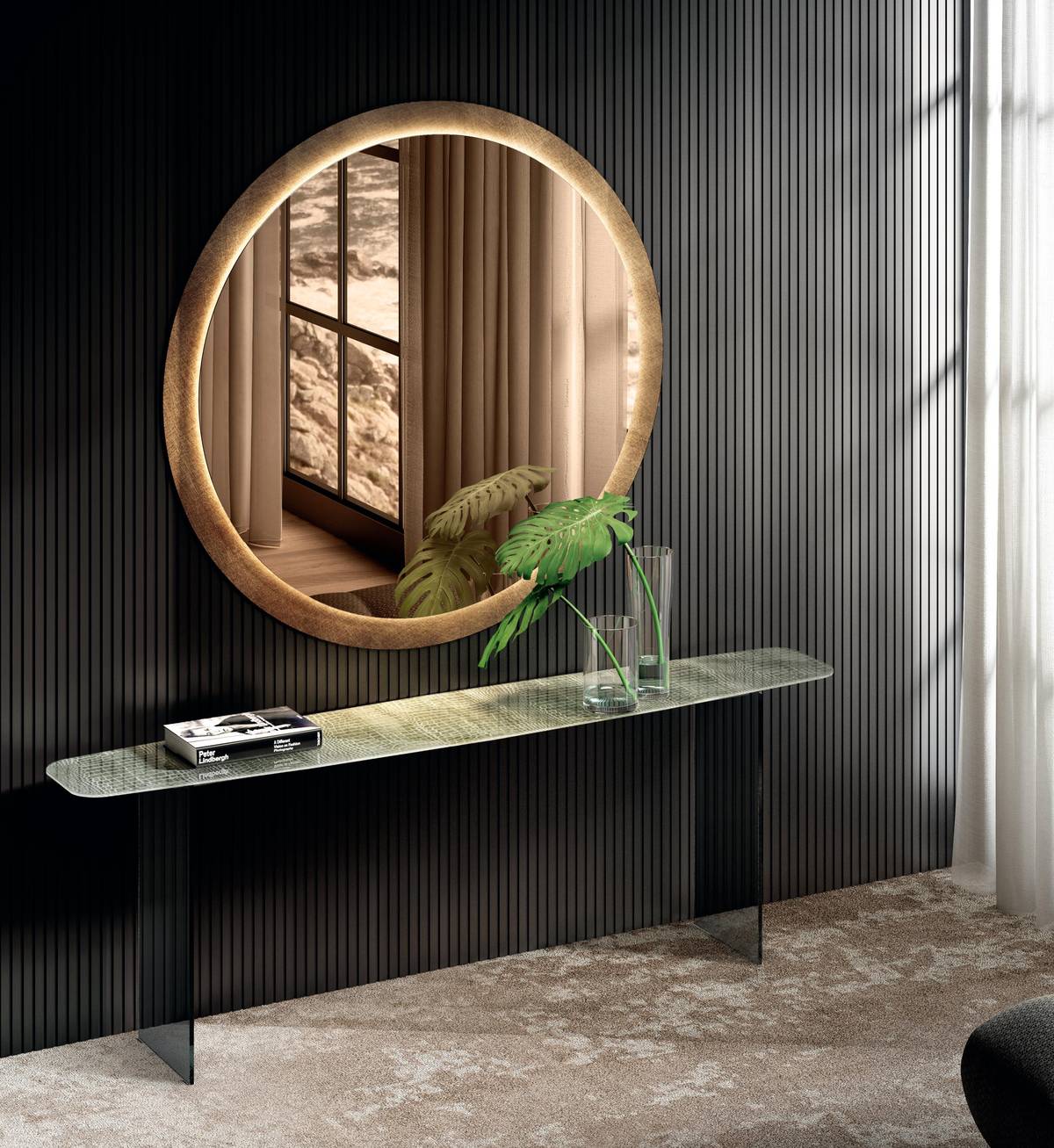 Console en verre animalier avec miroir rond | Console Deba, Miroir Kibi | LAGO Console en verre animalier avec miroir rond | Console Deba, Miroir Kibi | LAGO