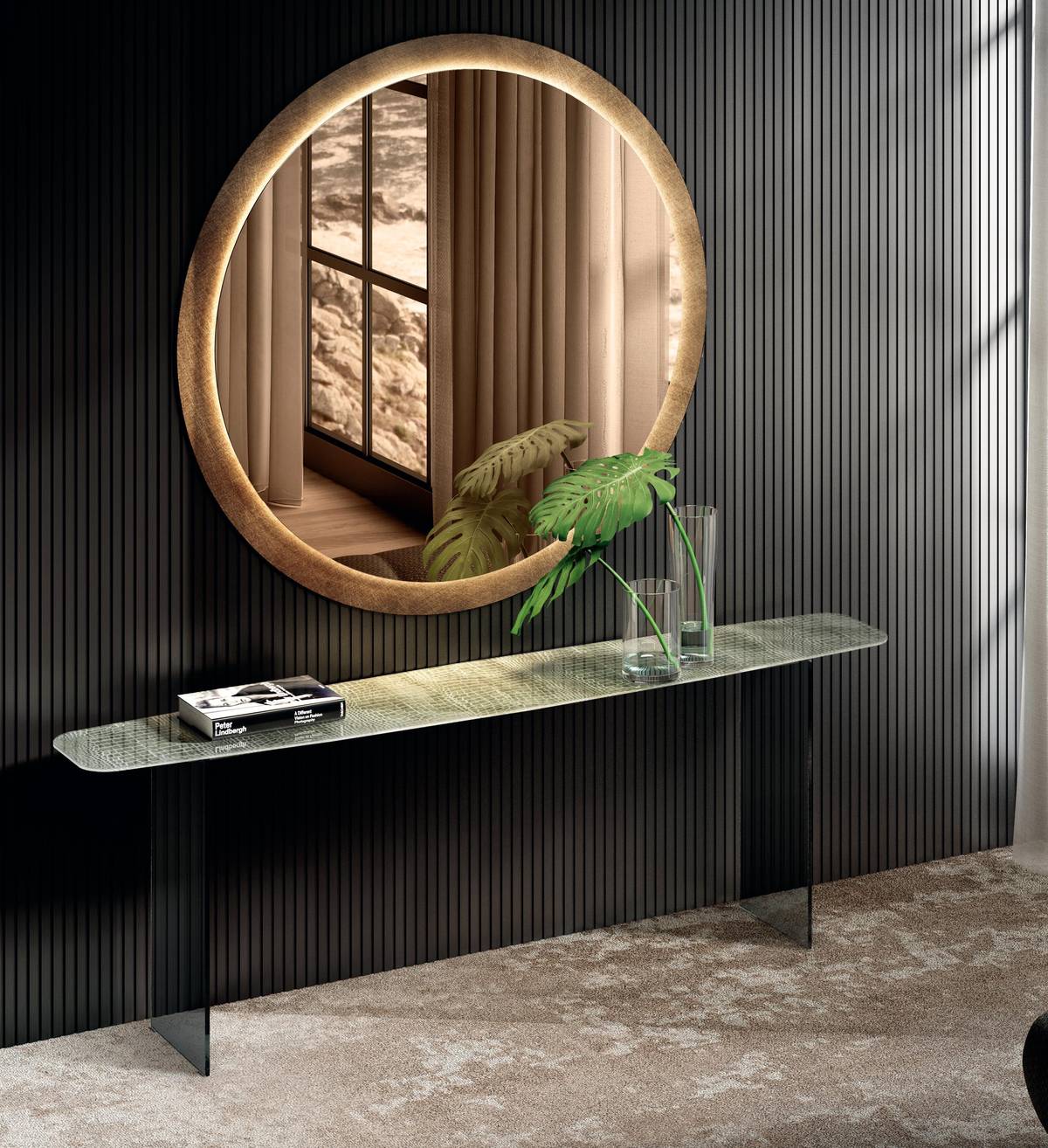 Console en verre animalier avec miroir rond | Console Deba, Miroir Kibi | LAGO Console en verre animalier avec miroir rond | Console Deba, Miroir Kibi | LAGO