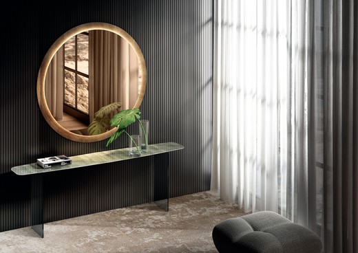 Console en verre animalier avec miroir rond | Console Deba, Miroir Kibi | LAGO