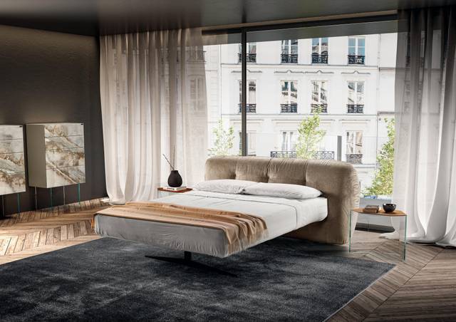 lit design moderne avec tête de lit en tissu | Lit Bounty | LAGO