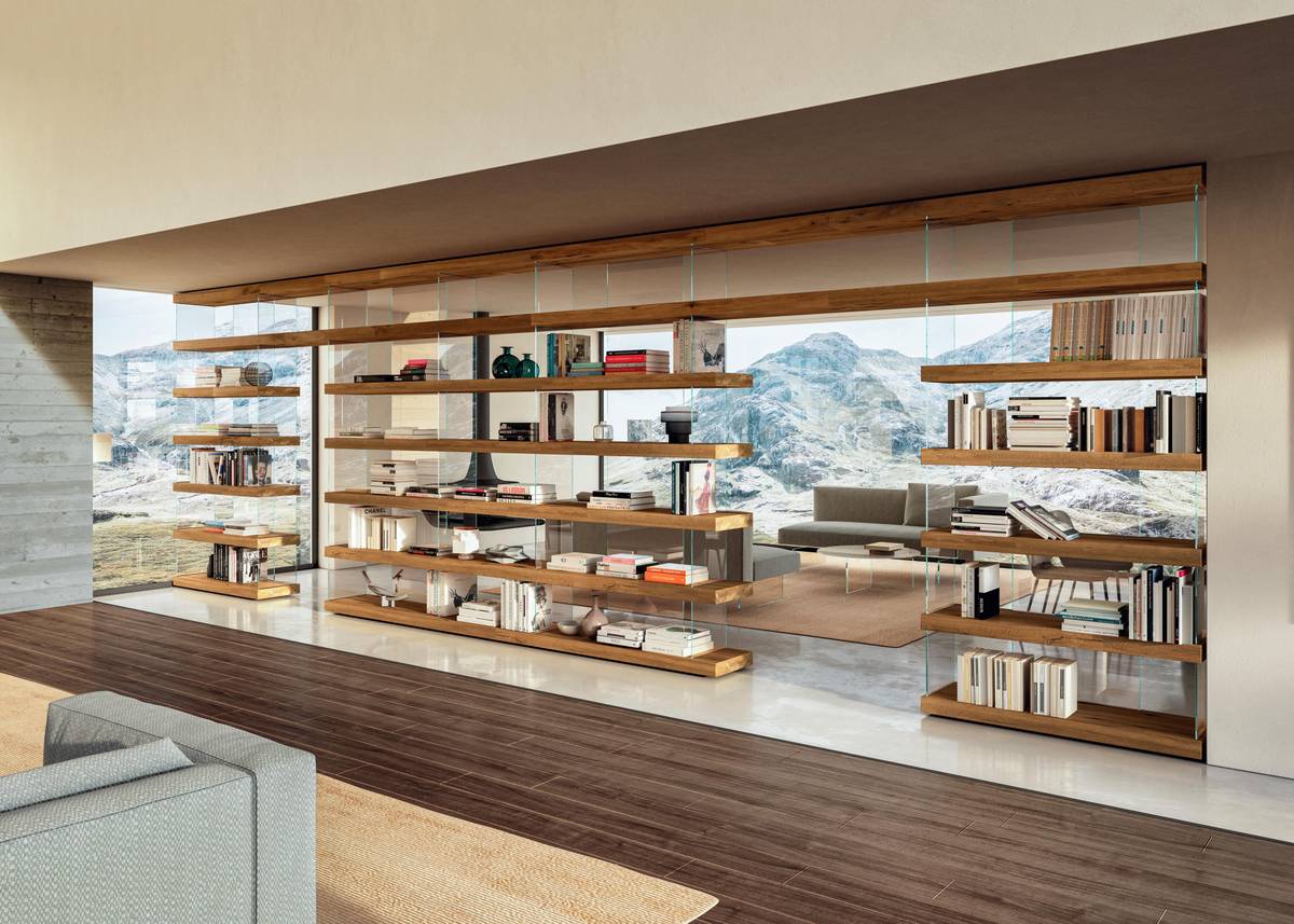 wooden glass partition bookcase | Air Bookshelf | LAGO
