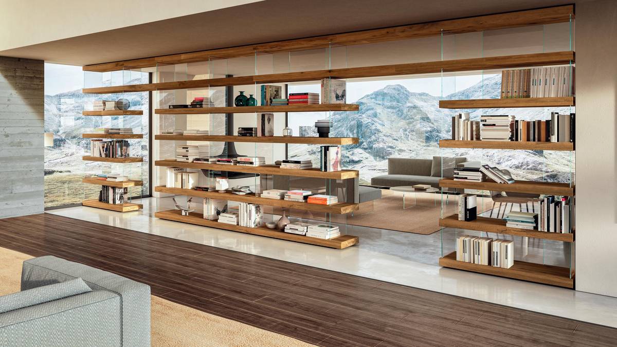 wooden glass partition bookcase | Air Shelving | LAGO