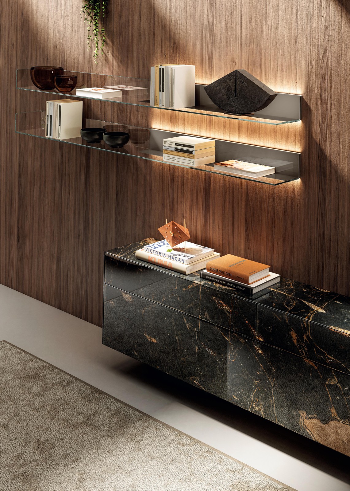 glass TV wall unit | Materia Wall Unit | LAGO