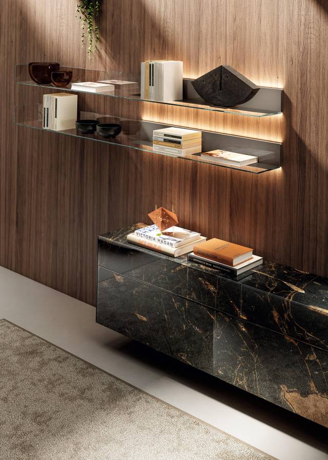 Mueble TV de pared de vidrio | Pared Equipada Materia | LAGO Mueble TV de pared de vidrio | Pared Equipada Materia | LAGO