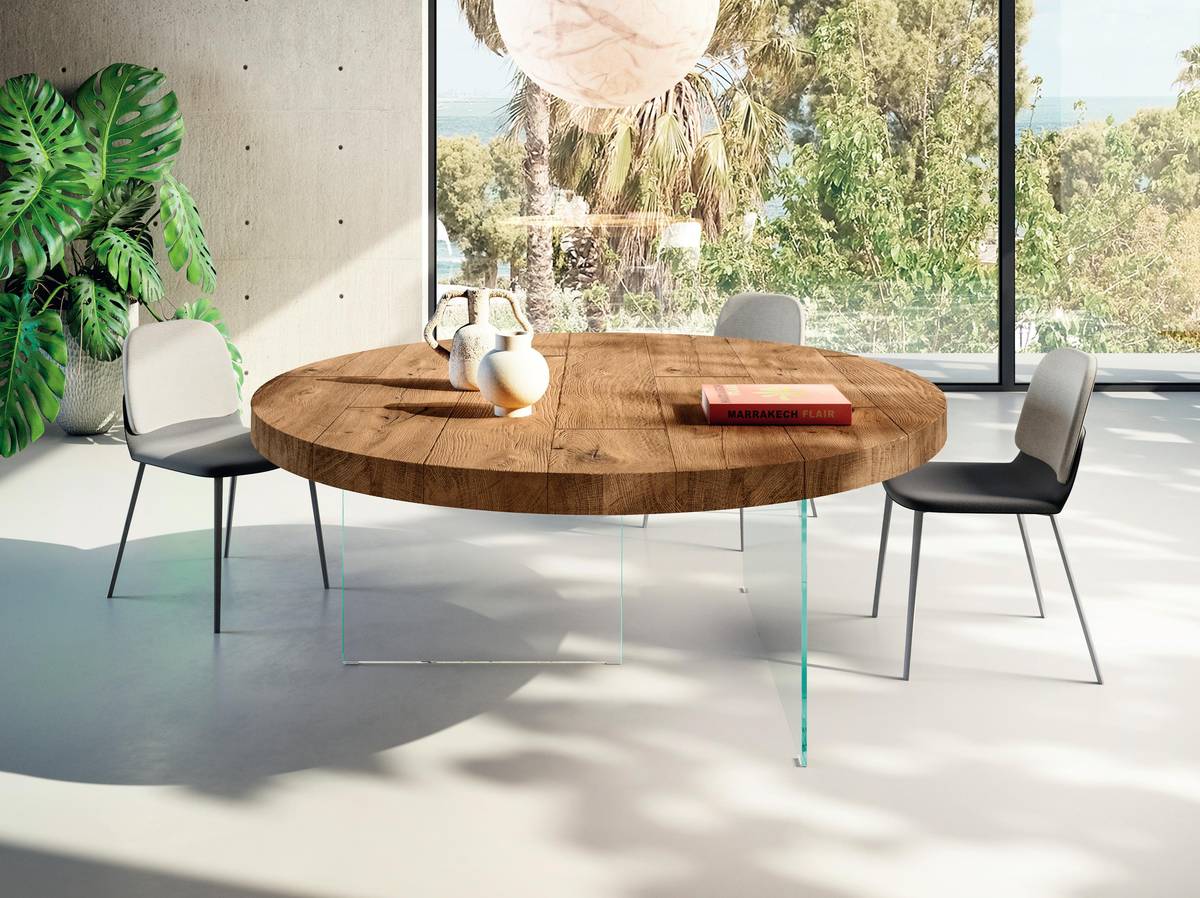 tavolo rotondo in legno e vetro | Tavolo Air Rotondo | LAGO