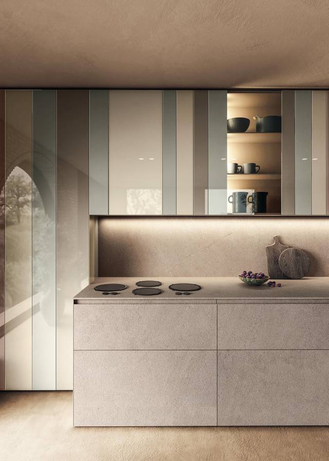cuisine linéaire avec élément mural coloré | N.O.W. Kitchen | LAGO