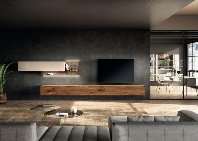 modern wood and glass wall unit | 36e8 Wall Unit | LAGO