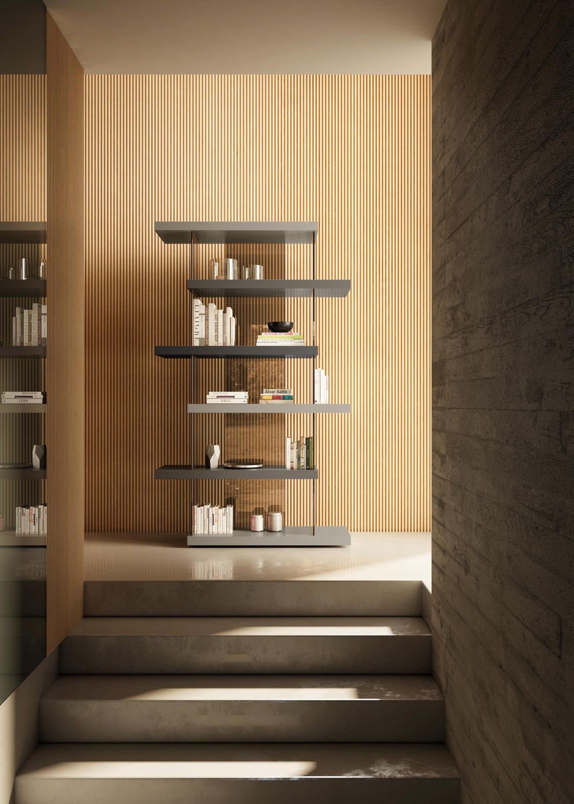 librería suspendida vertical en cristal | Librería Air | LAGO