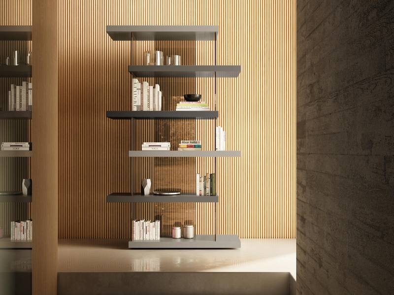vertical glass floating bookcase | Air Shelving | LAGO