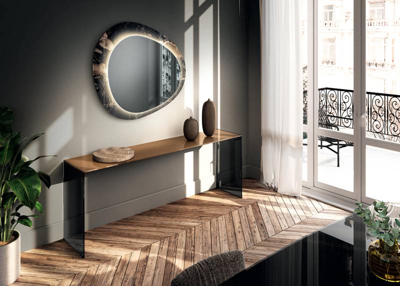 consolle moderna in vetro, specchio con cornice | Consolle Fine, Specchio Era | LAGO
