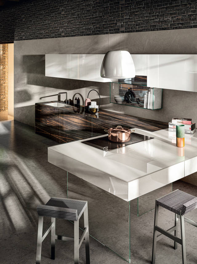 polished glass kitchen peninsula | 36e8 Wood XGlass Kitchen | LAGO polished glass kitchen peninsula | 36e8 Wood XGlass Kitchen | LAGO