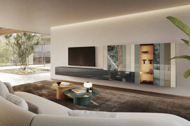 living room glass wall system | N.O.W. Wall Unit | LAGO