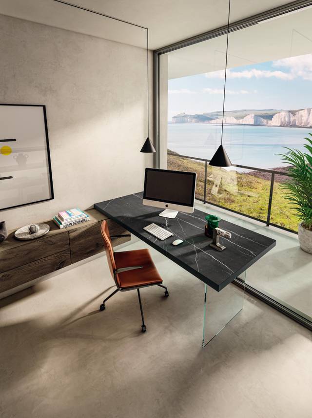 escritorio suspendido moderno en xglass para oficina doméstica| Home Office | LAGO