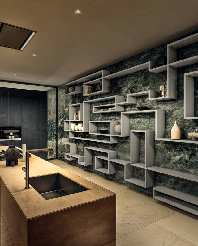wall-mounted kitchen bookcase | Lagolinea Shelving | LAGO