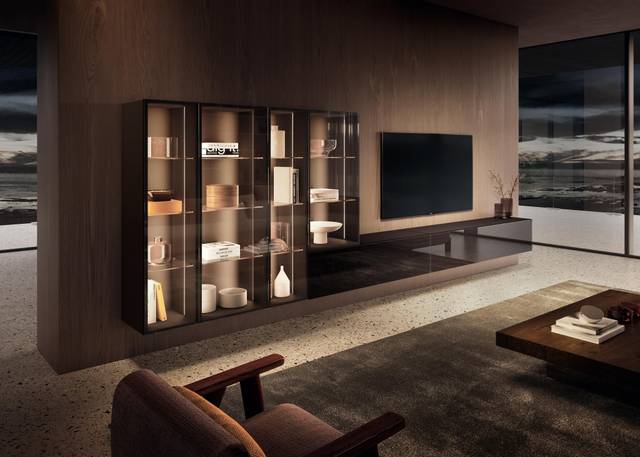 illuminated showcase with shelves | 36e8 Wall Unit | LAGO