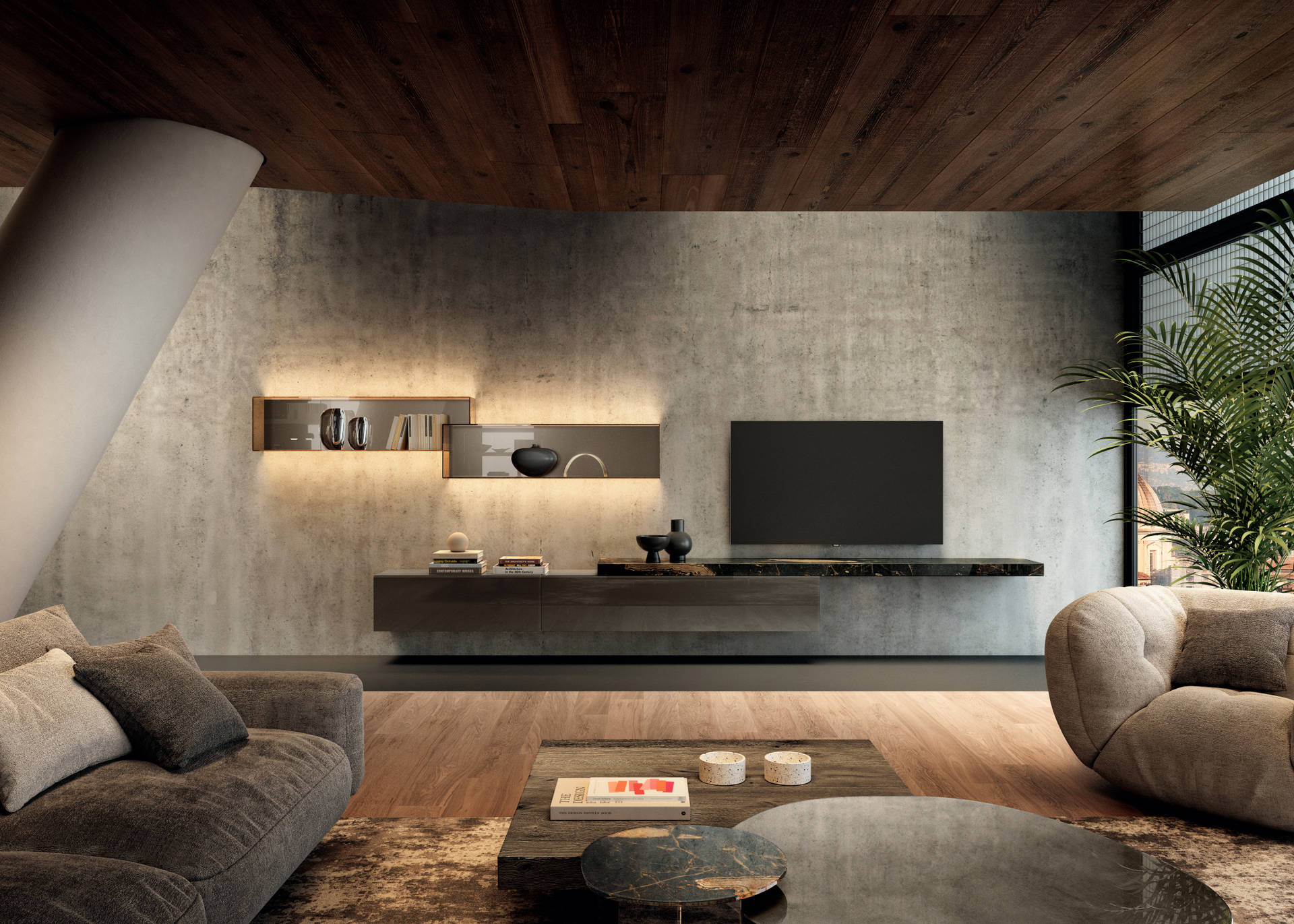 modern equipped wall with lighting | 36e8 Wall Unit | LAGO