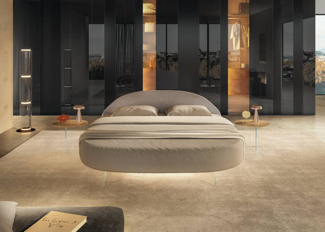 letto sospeso rotondo con gambe in vetro | Letto Roundy Air | LAGO