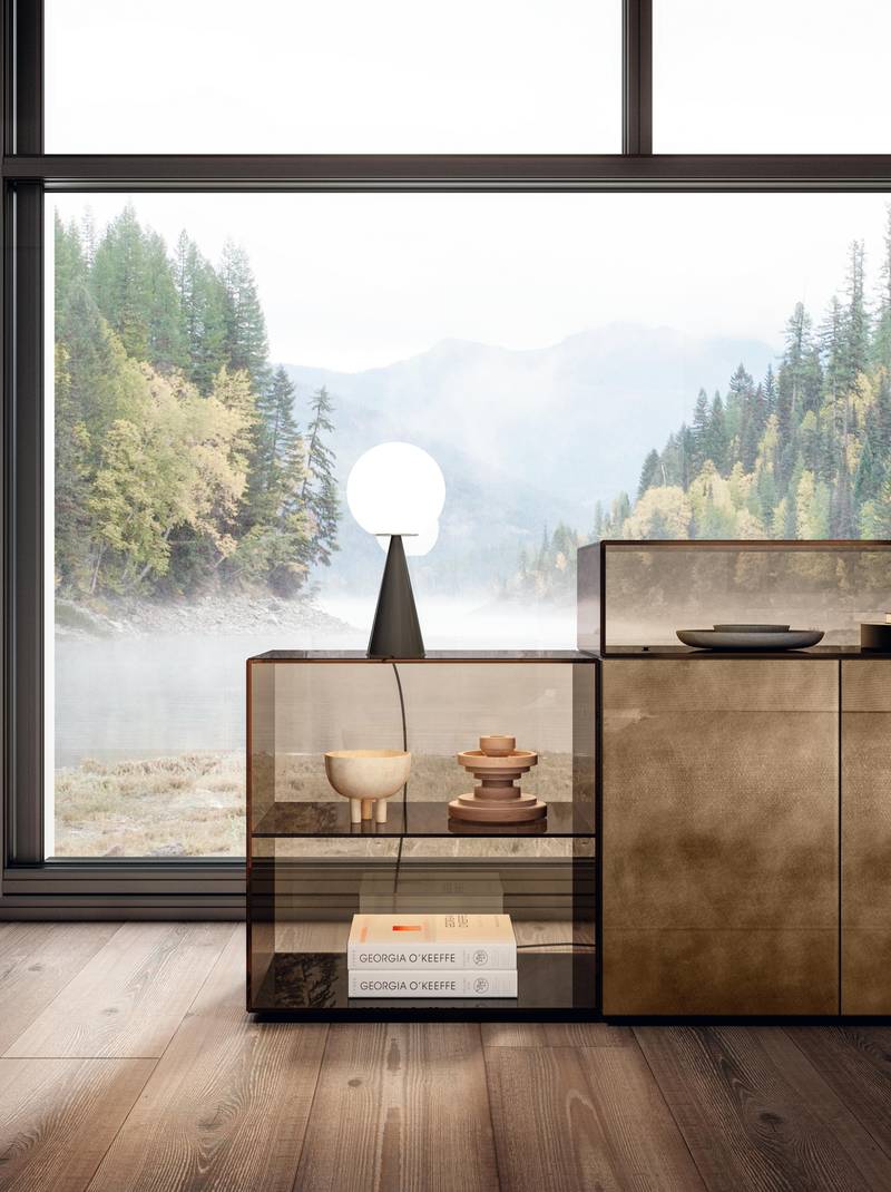 detalle almacenadores en cristal fumé bronce | Aparador 36e8 Glass | LAGO