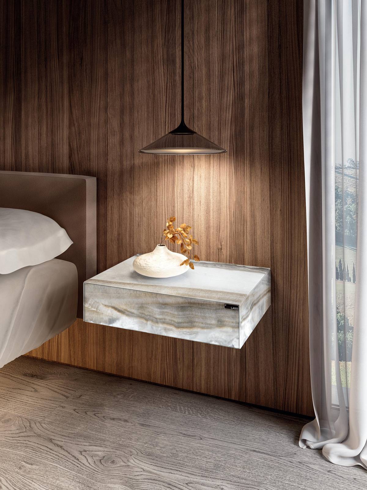 wall-hung bedroom bedside table | Materia Bedside Table | LAGO