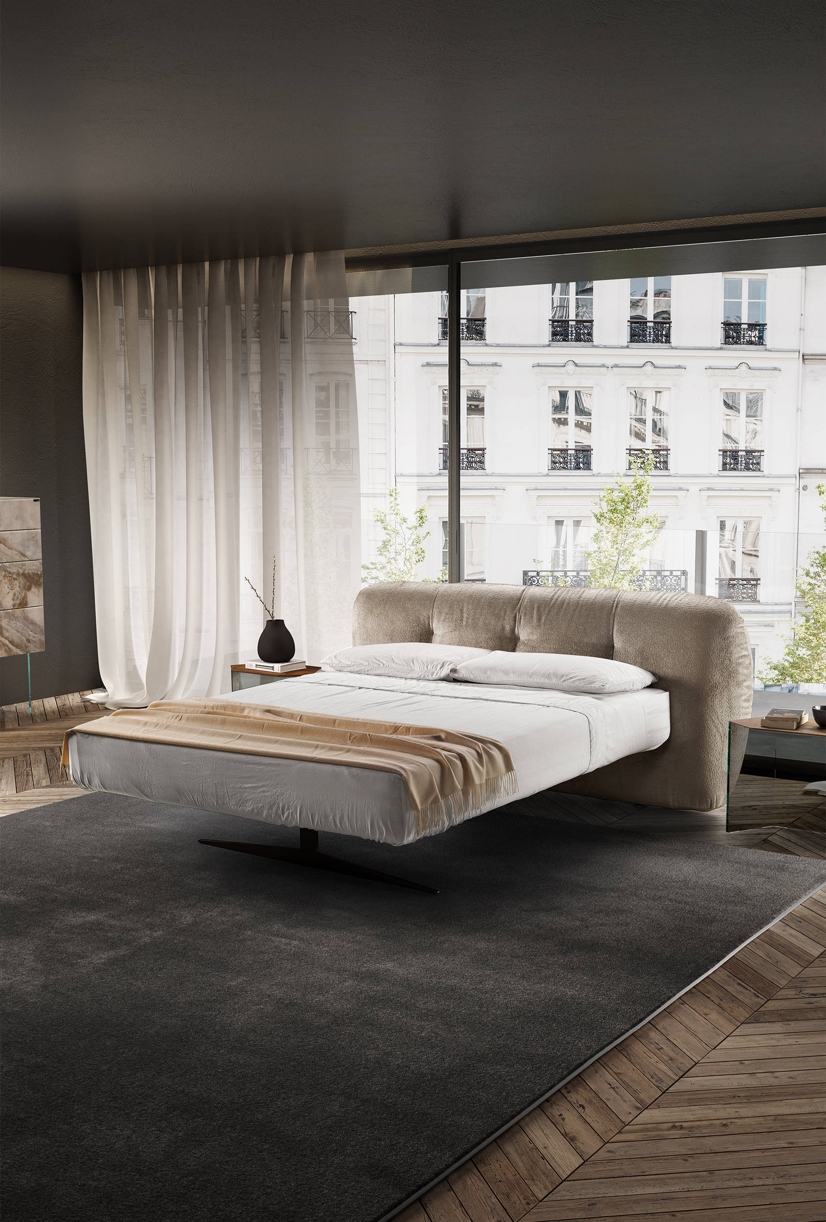 cama con tapizado de tela suave | Cama Bounty | LAGO