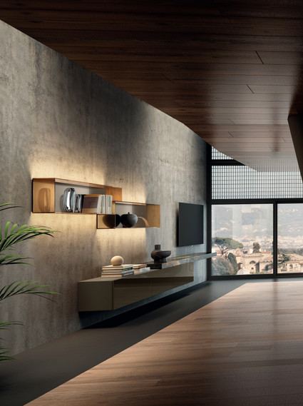parete attrezzata moderna teche illuminate | Parete Attrezzata 36e8 | LAGO