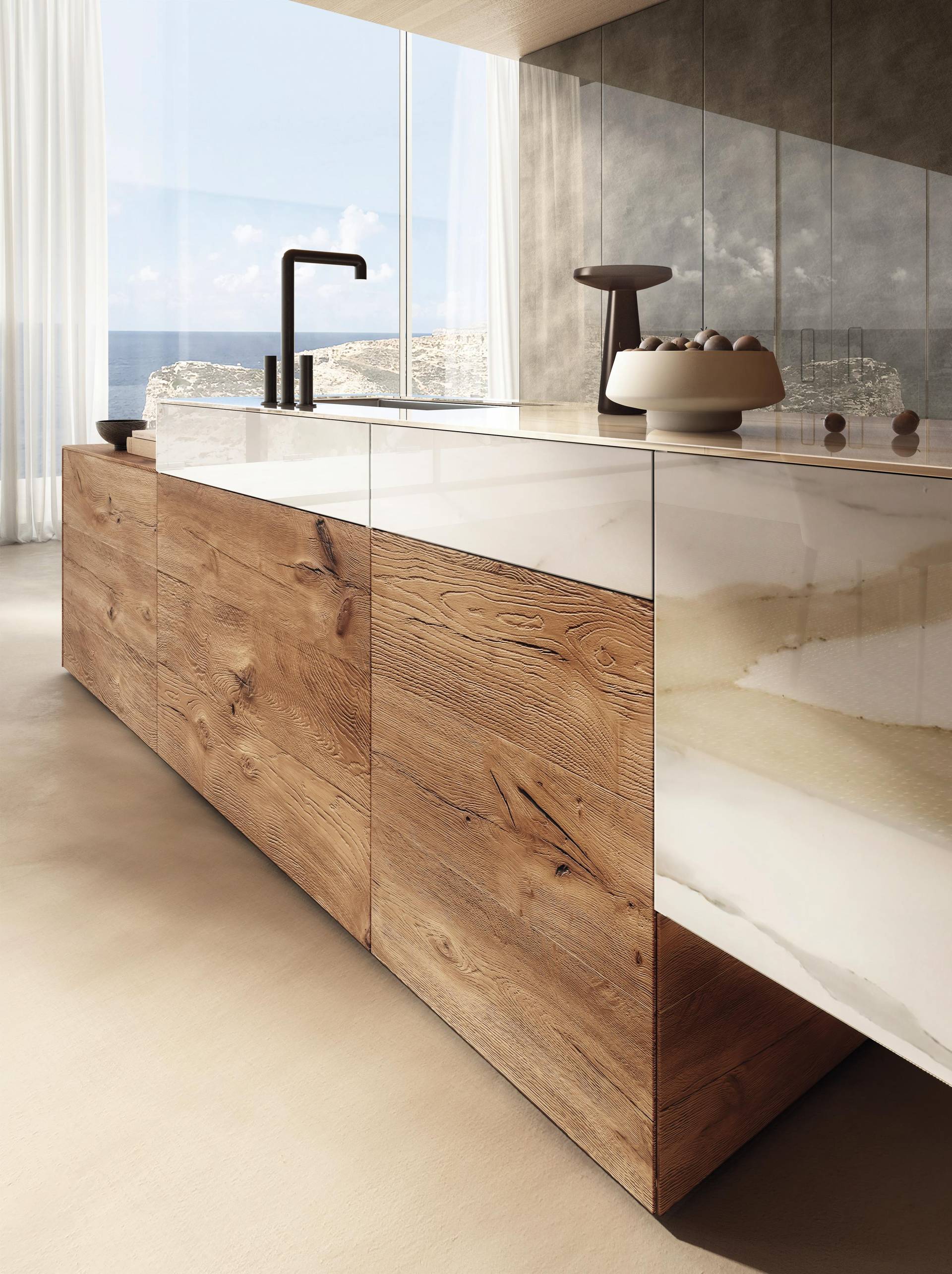 cocina con isla en madera clara y cristal | Cocina 36e8 | LAGO cocina con isla en madera clara y cristal | Cocina 36e8 | LAGO