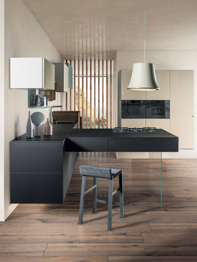 finished kitchen with black peninsula | 36e8 Fenix Kitchen | LAGO finished kitchen with black peninsula | 36e8 Fenix Kitchen | LAGO