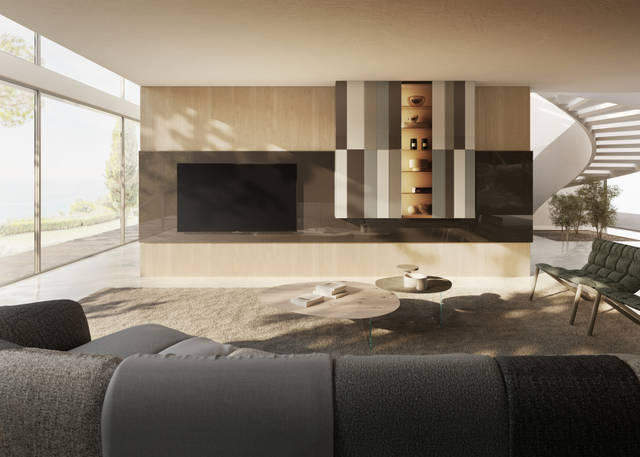 brown glass wall system for living room | N.O.W. Wall Unit | LAGO