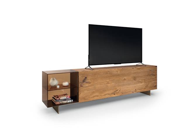 Mueble TV salón moderno de madera y cristal | Mueble TV 36e8 Glass | LAGO
