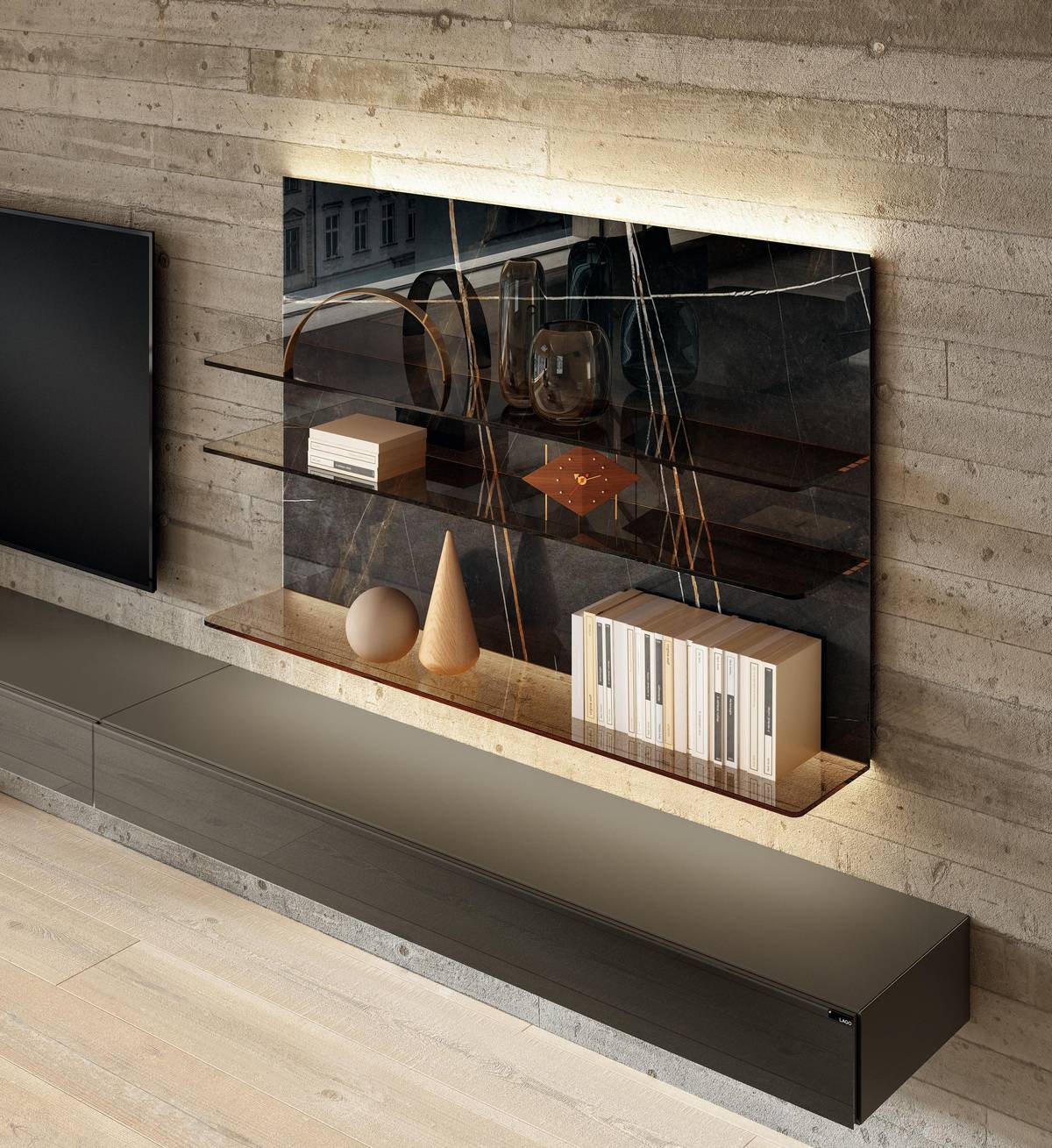 sistema di illuminazione parete attrezzata design | Parete Attrezzata Glasserie | LAGO sistema di illuminazione parete attrezzata design | Parete Attrezzata Glasserie | LAGO