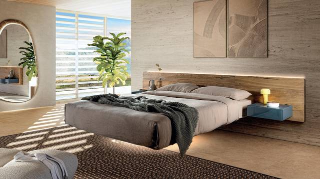 letto sospeso con testiera in legno e comodini | Letto Fluttua | LAGO letto sospeso con testiera in legno e comodini | Letto Fluttua | LAGO