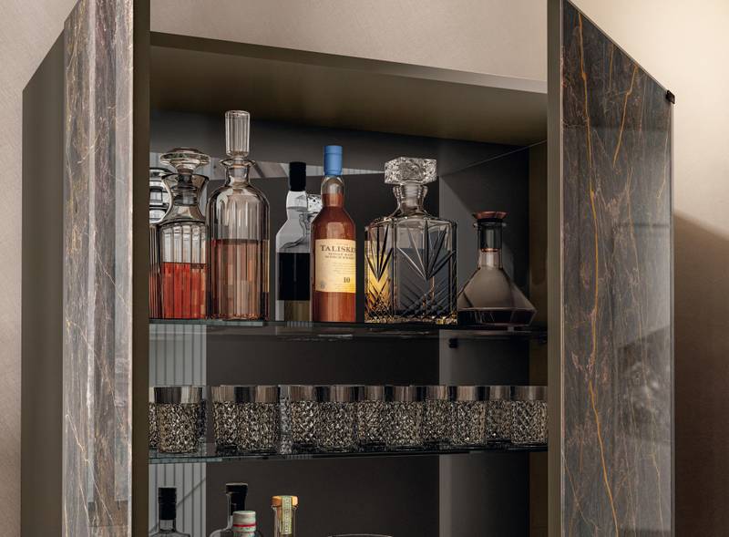 sideboard door opening in marrone glass | 36e8 Glass Sideboard | LAGO