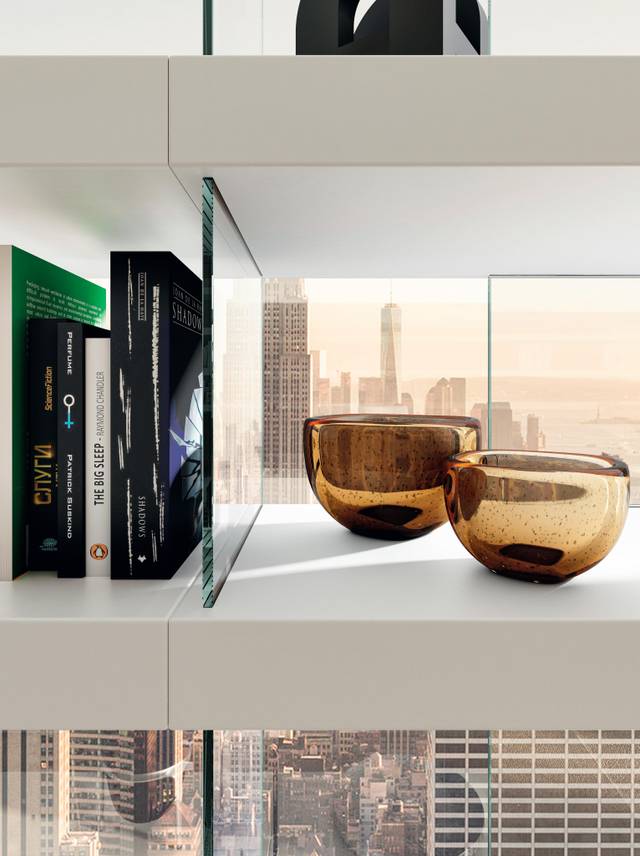 tempered glass floating bookcase | Air Bookshelf | LAGO