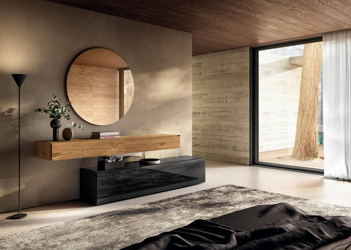 cassettiera camera da letto in vetro nero e legno | Comò Air | LAGO cassettiera camera da letto in vetro nero e legno | Comò Air | LAGO