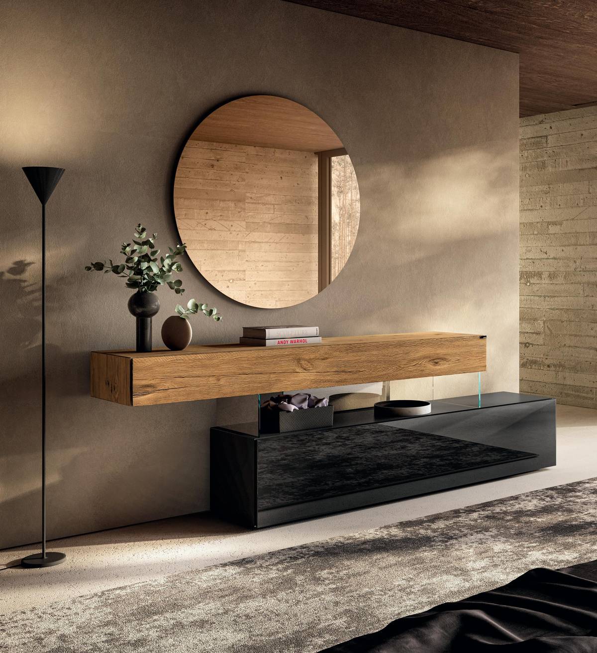 cómoda de cristal negro y madera para dormitorio | Cómoda Air | LAGO cómoda de cristal negro y madera para dormitorio | Cómoda Air | LAGO