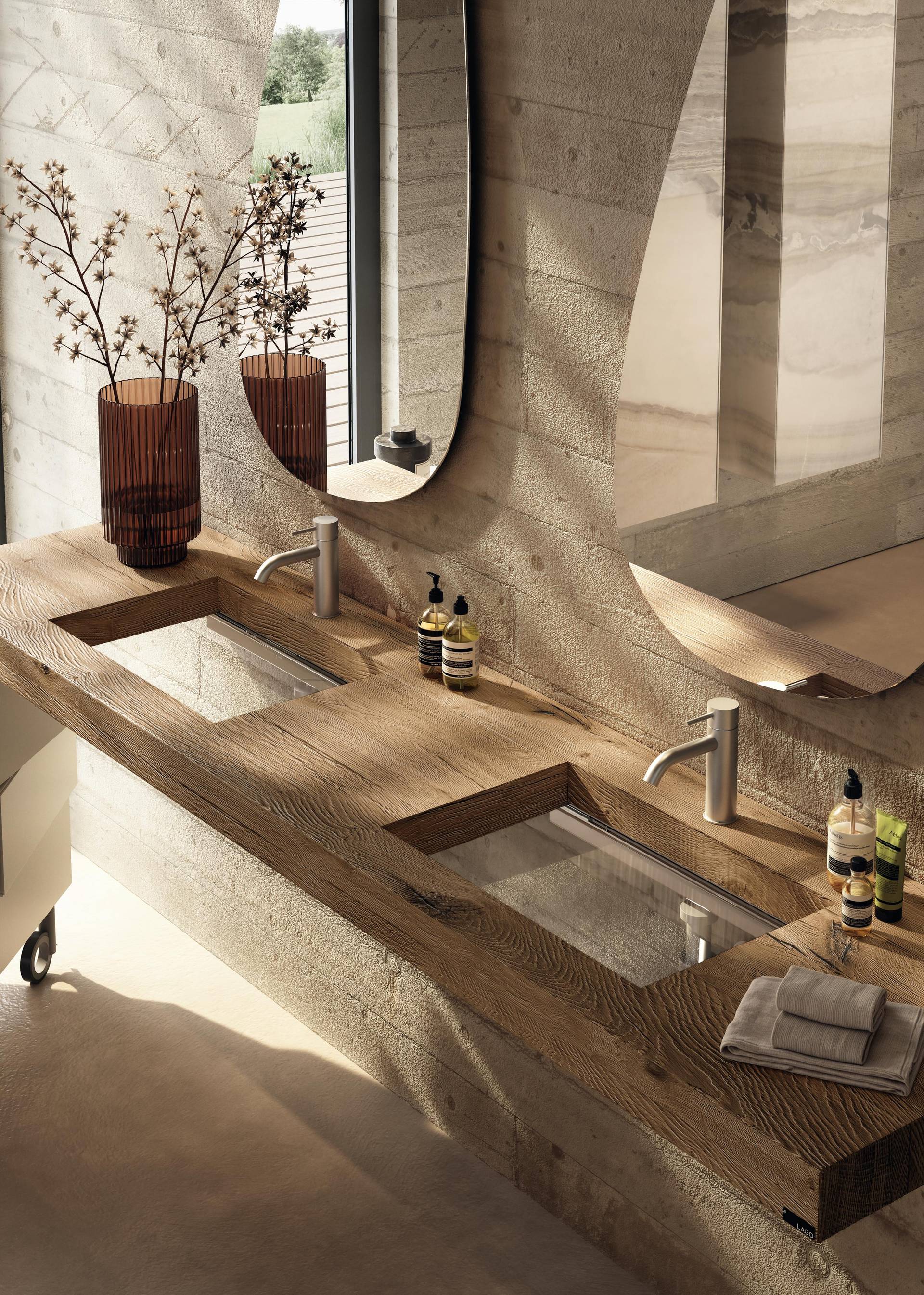 double basin in wood and glass | Basin Depth | LAGO