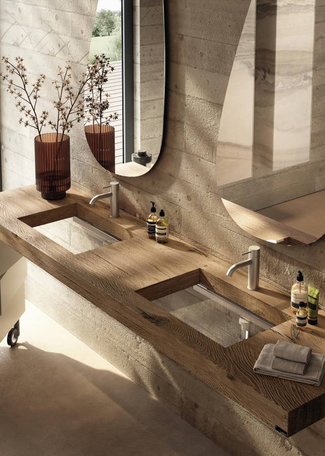 double vasque en bois et verre | Lavabo Depth | LAGO