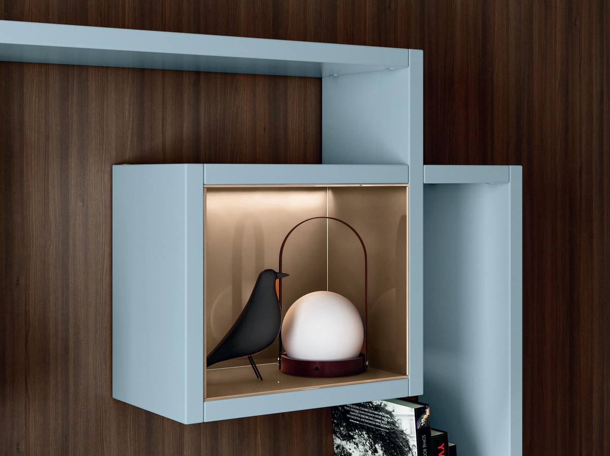 glass display cases light blue wall-mounted bookcase | Lagolinea Shelving | LAGO