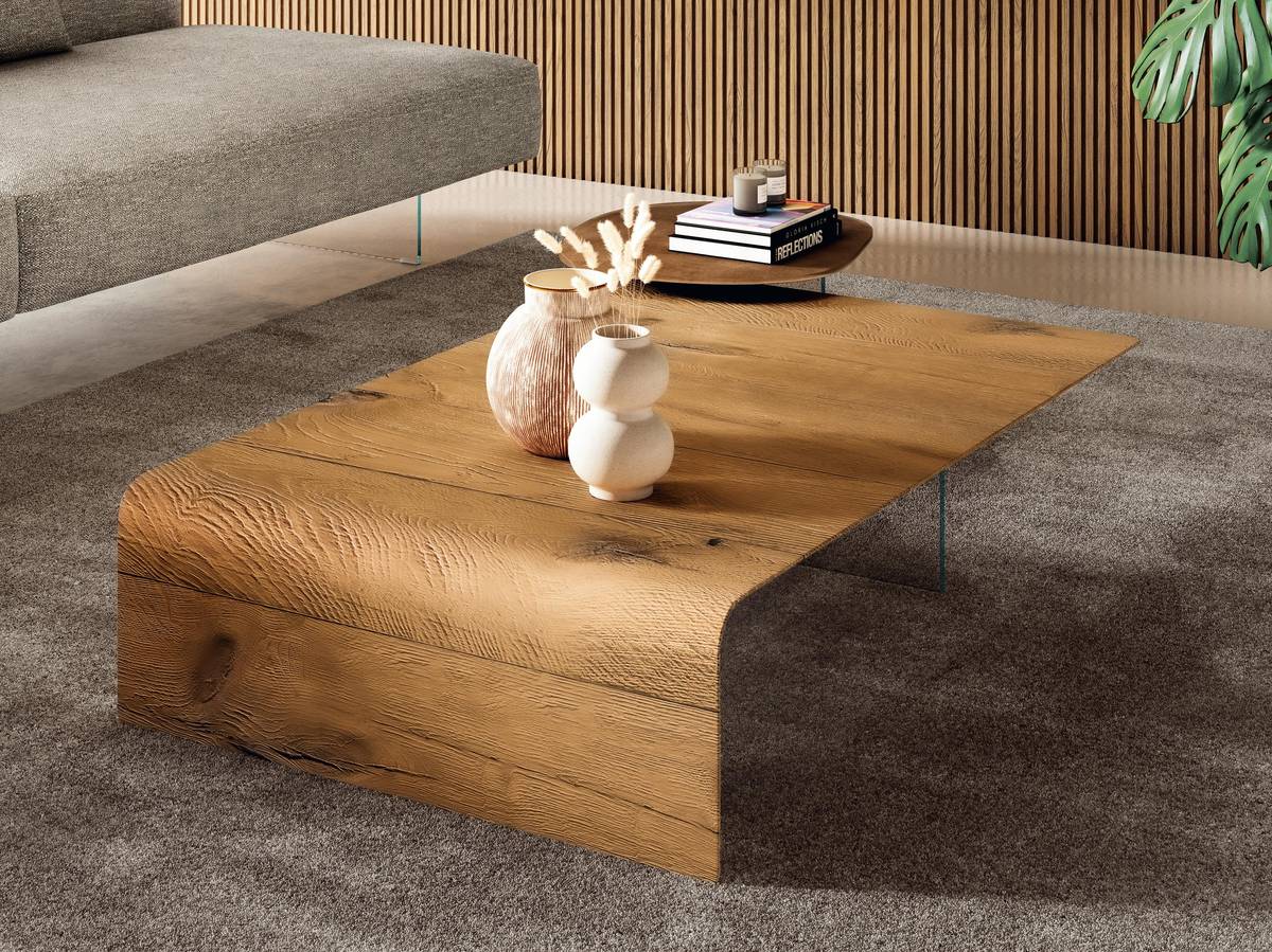 wooden glass occasional table | Lean Coffee Table | LAGO