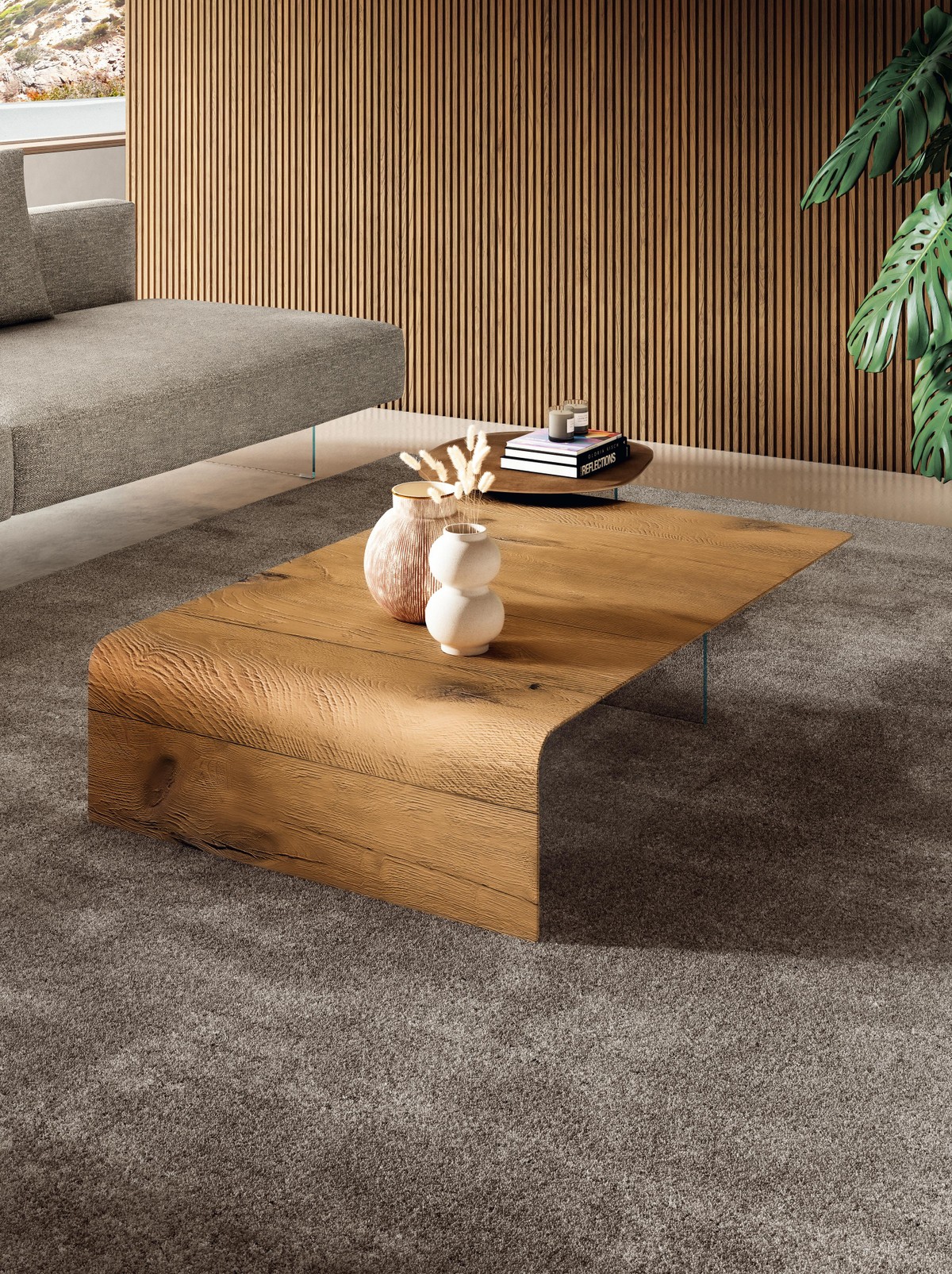 mesita en madera y cristal | Mesita Lean | LAGO