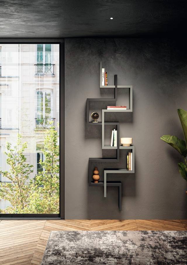 grey vertical wall-mounted bookcase | LagoLinea Bookshelf | LAGO