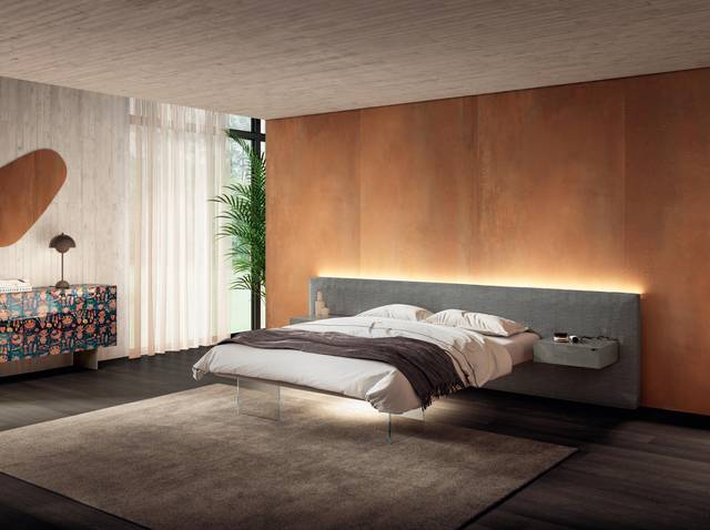 cama moderna con soportes en cristal | Cama Air | LAGO