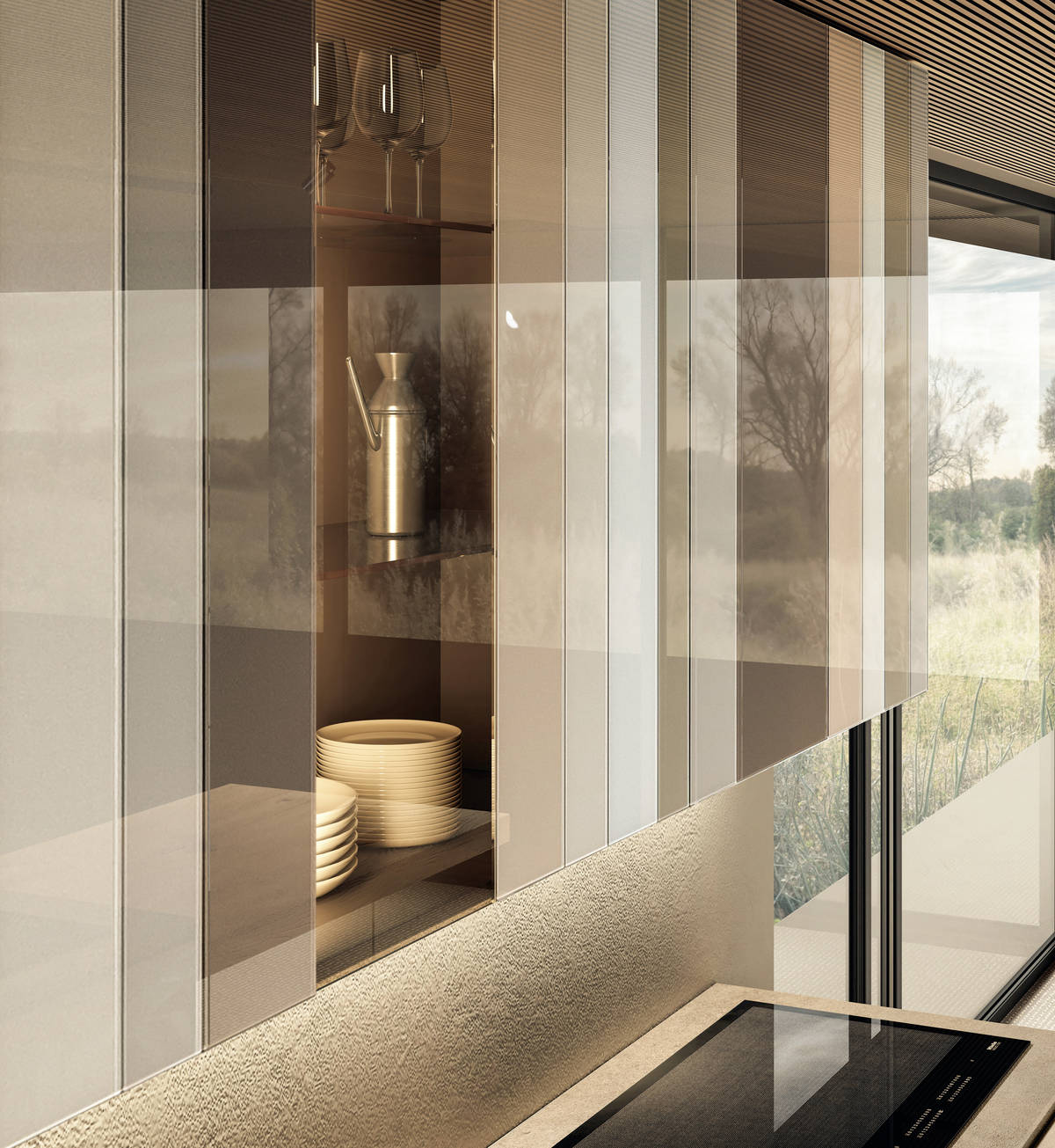 pensile a muro con fasce in vetro beige | Cucina N.O.W. | LAGO pensile a muro con fasce in vetro beige | Cucina N.O.W. | LAGO