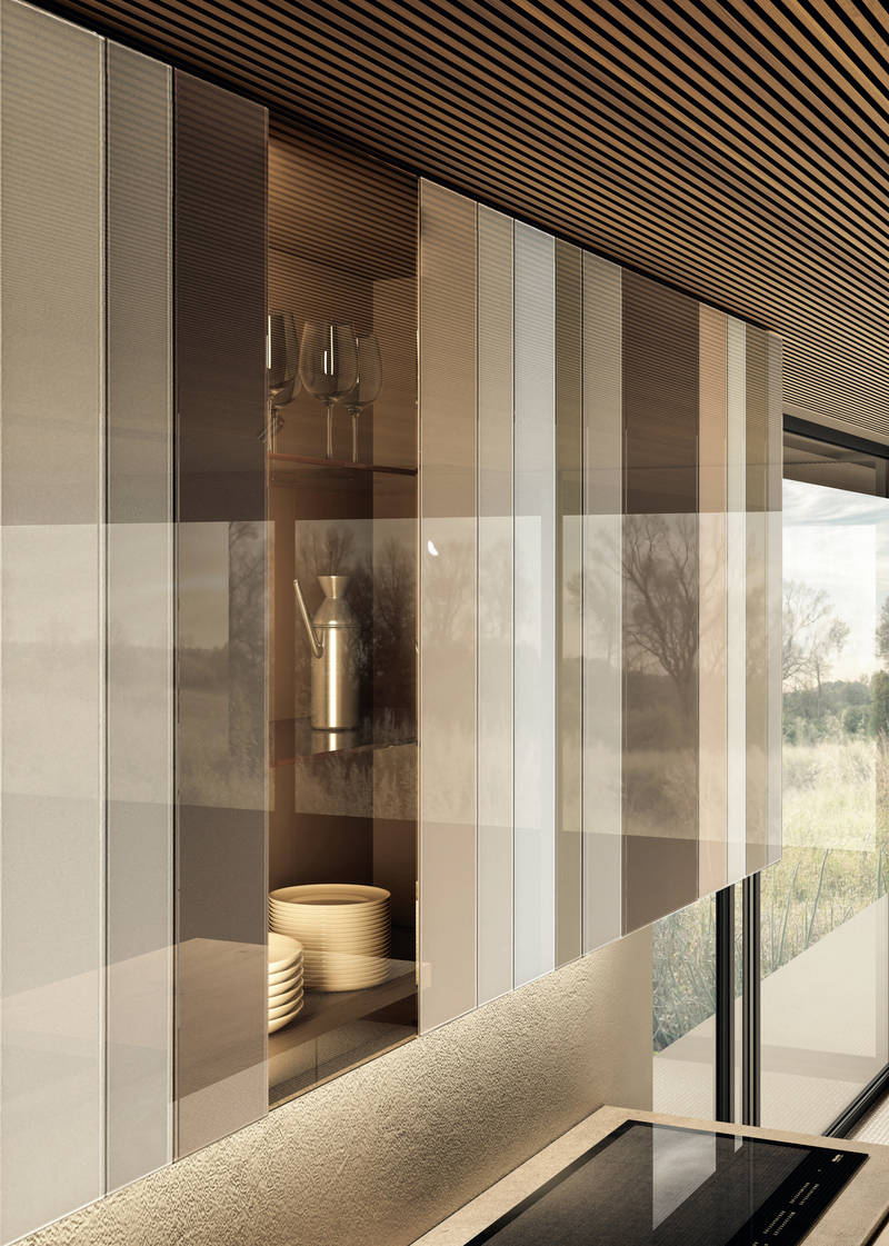 wall cabinet with beige glass strips | N.O.W. Kitchen | LAGO